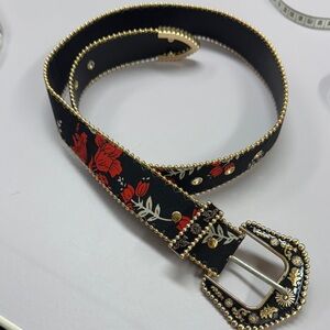 Chic Black and Red Floral velvet Women's Belt